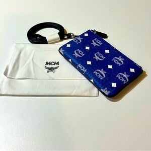 NWOT MCM Blue Monogram Wristlet & Dustcover